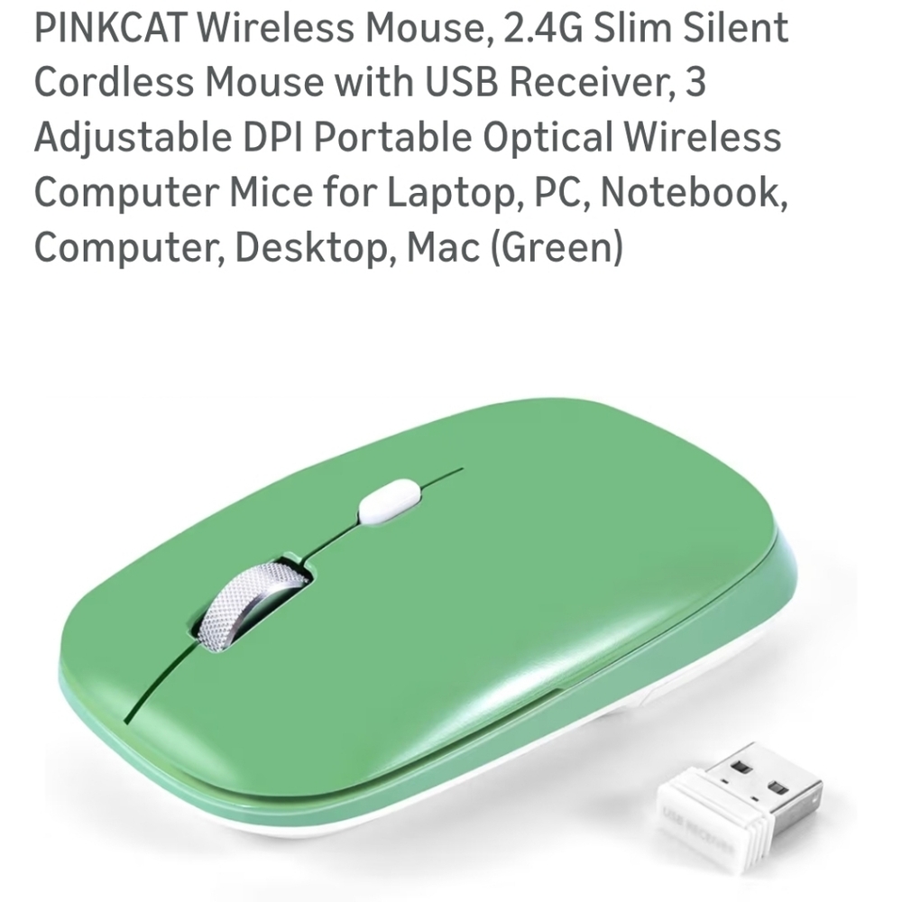 Green Wireless Slim Mouse with USB Receiver